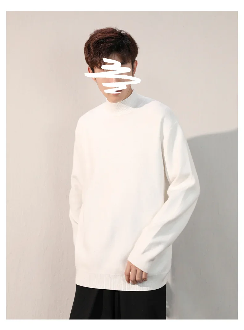 Мужской свитер-поло с высоким воротником и флисовой подкладкой теплый