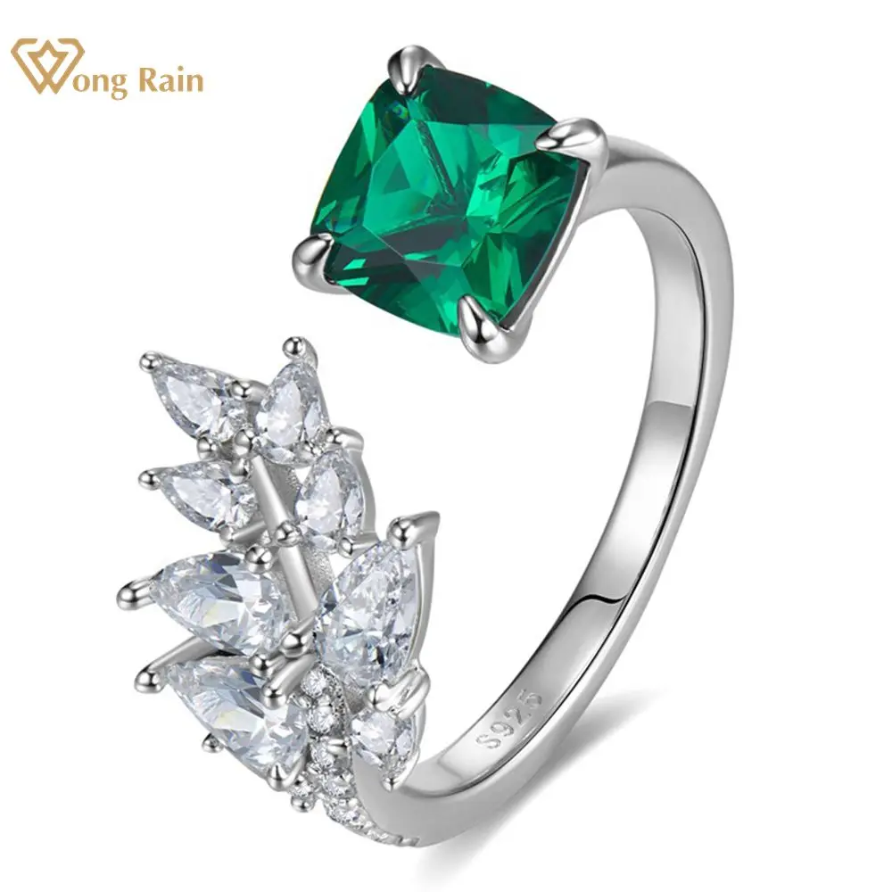 

Wong Rain Bohemian, 100% 925 пробы, серебро, изумруд, высокоуглеродные бриллианты, драгоценный камень, открытое регулируемое кольцо, ювелирные изделия, ...