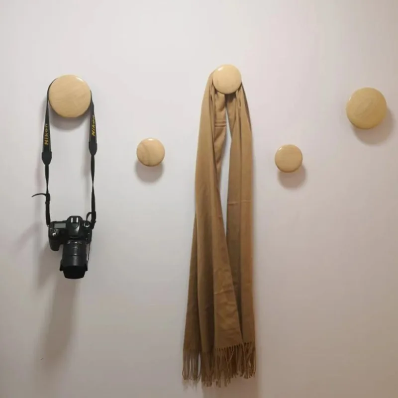 

Round Wood Hook Set Wall Coat Rack Wall Wood Organizers Storage Clothes Hangers Wardrobe Drawer Handle Bedroom Wall Home Decor
