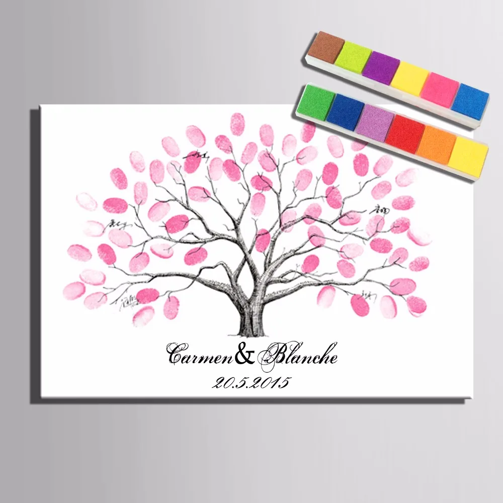 

Wedding Fingerprint Tree canvas painting Guest Book Wedding Gifts Canvas Fingerprint Painting DIY Communion Birthday wall poster