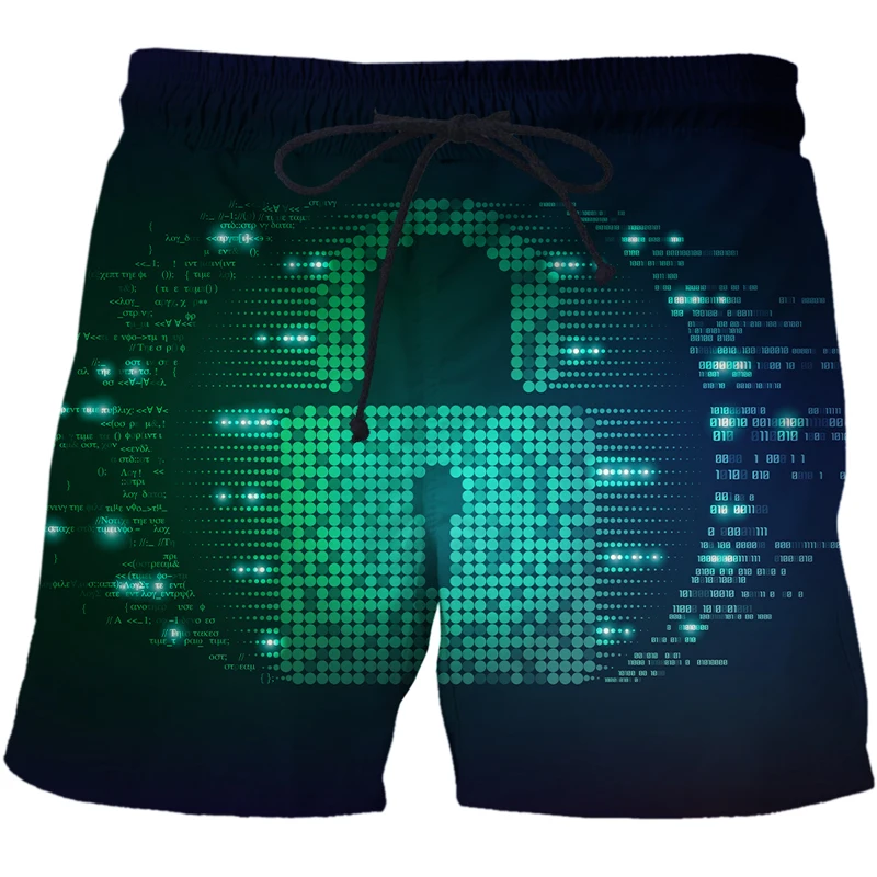 2022 Summer Mens 3D AI technology data illustration Printed Casual Swimming Beach Shorts Casual Swimsuit Shorts For Adult Short