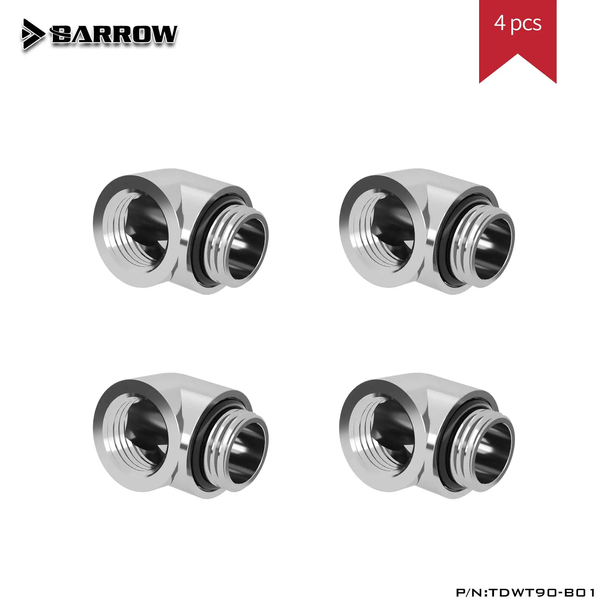 

Barrow TDWT90-B01 4PCS 90 Degree Fitting G1/4 Liquid Water Cooling Fittings System For PC Silver/Black/White/Gold
