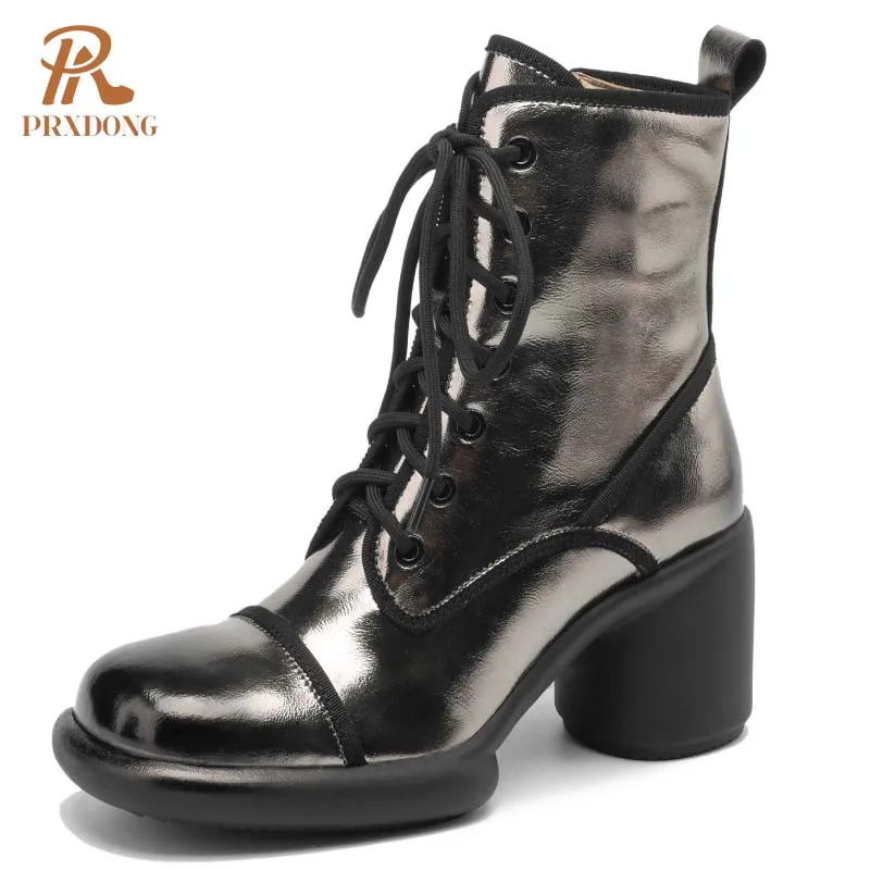 PRXDONG/Новинка 2024 женские брендовые осенне-зимние теплые ботильоны из натуральной