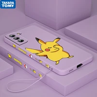 anime pikachu cartoon for samsung galaxy s22 s21 s20 s10 note 20 10 ultra plus pro fe lite liquid left rope silicone phone case