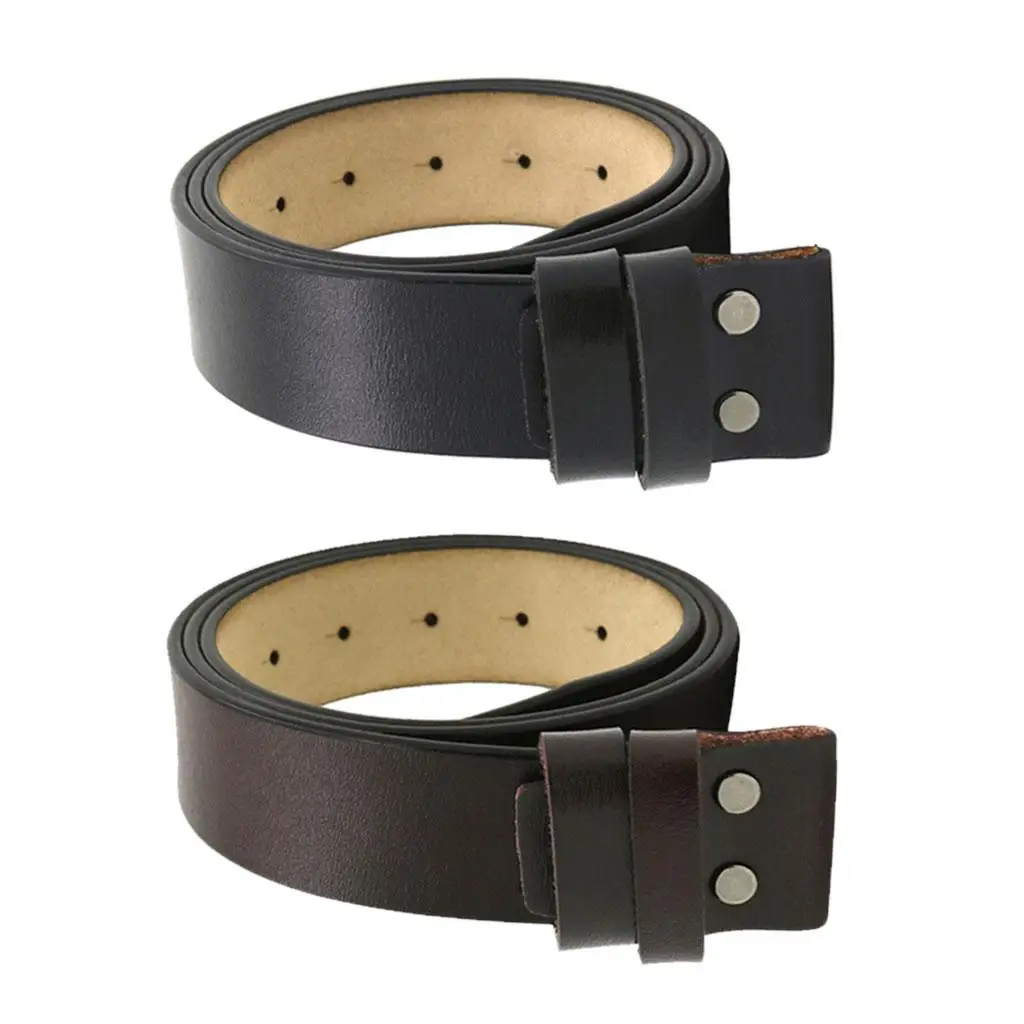 

Black Brown Plain Leather Strap Snap-on No Buckle Casual Dress Mens Womens