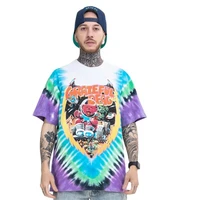 2022 spring and summer new net red high street washed tie dye letters space bear print round neck short sleeved t shirt men