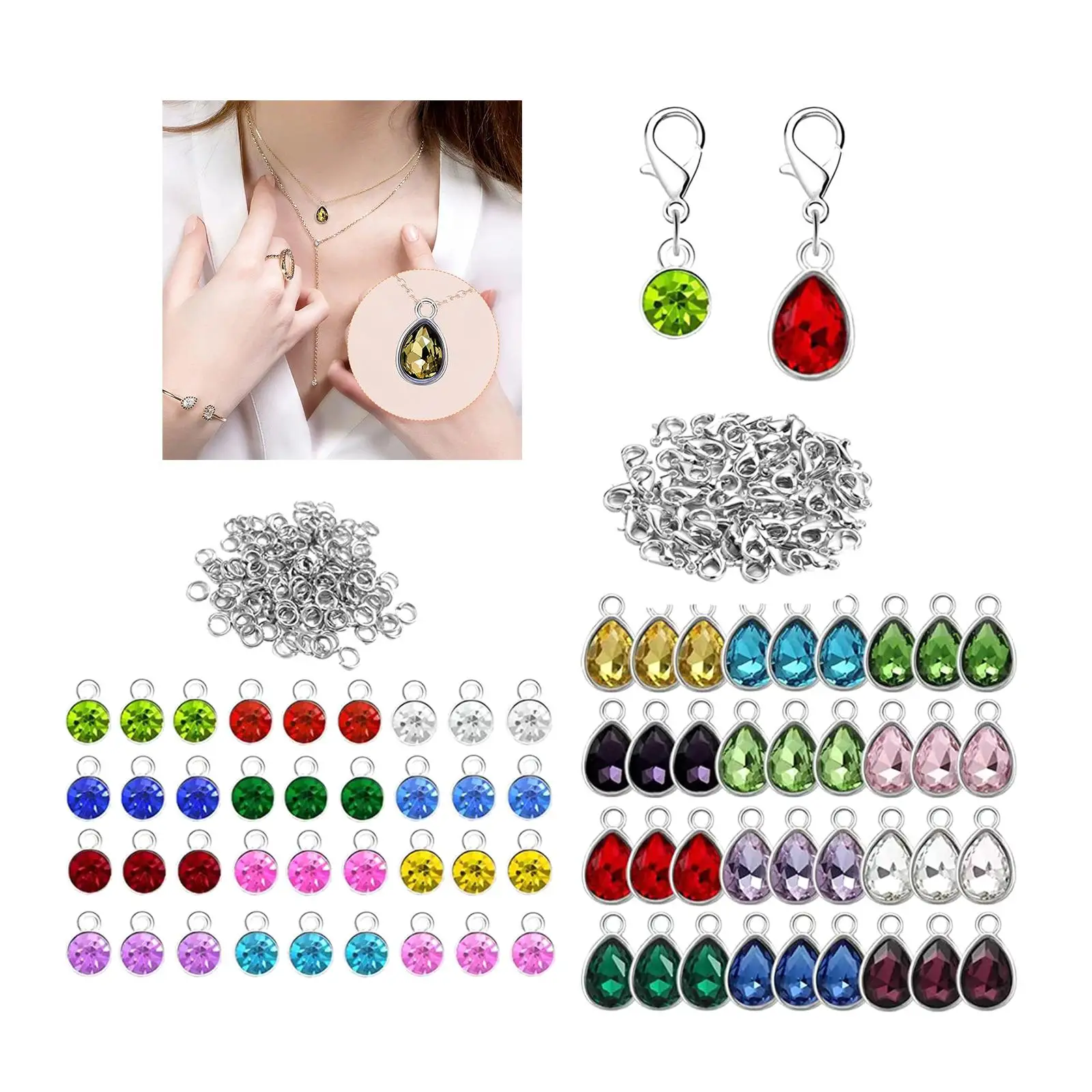 

Fashion Crystal Birthstone Charms Pendants Mixed Color Charms Gift Oval for Bracelet Necklace Earring Anklet Handmade Kit