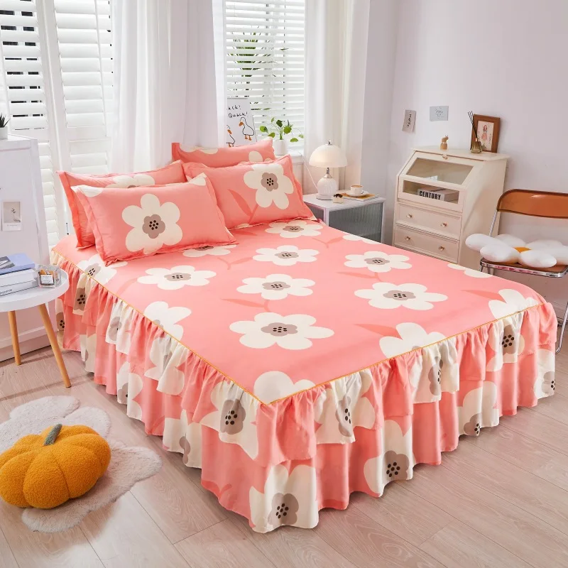 

3Pcs Bed Sheet Lace Skirt Elastic Fitted Double Bedspread With Pillowcases Mattress Cover Bedding Set Elastic Bedsheet Set