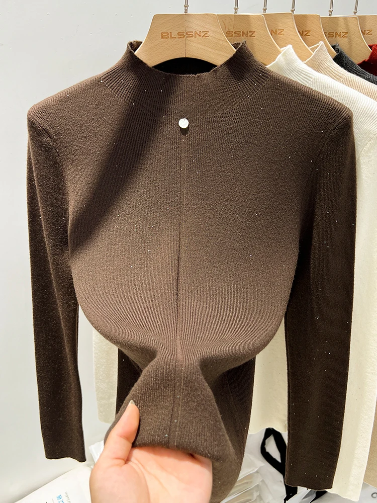 Ankela Red Half-high Collar Knit Women Bottoming Shirt Autumn and Winter Inner wear Can Be Worn outside Slim fit Top Pu... |