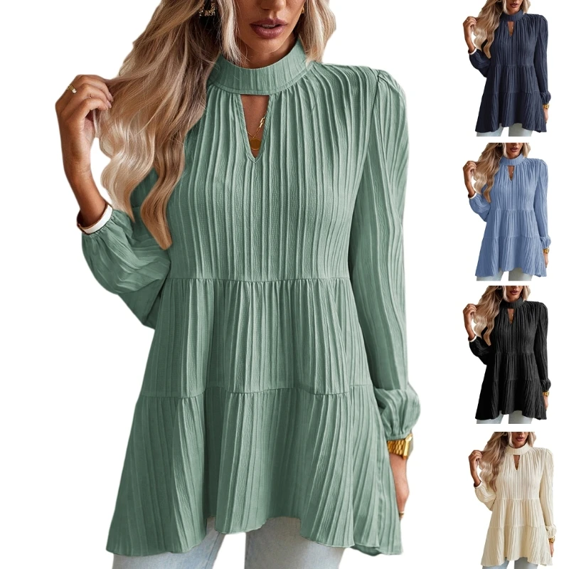 

Women's Puff Long Sleeve Peplum Tops Casual Mock Neck Babydoll Shirts 2023 Fall Blouses Tunics Top Elegant T-shirts