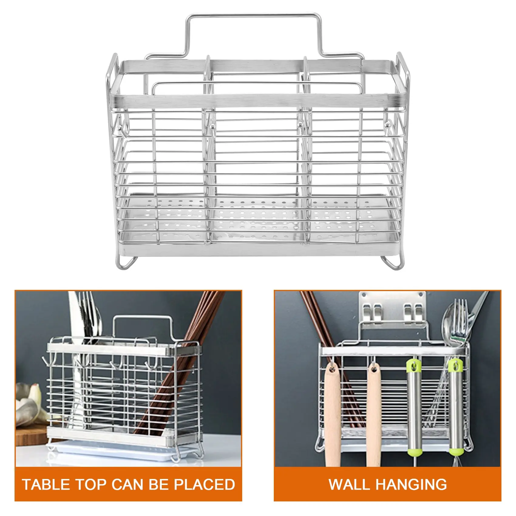

Kitchen Hanging Stainless Steel Chopsticks Spoons Fork Cutlery Holder Organizer Rack Drainer Storage