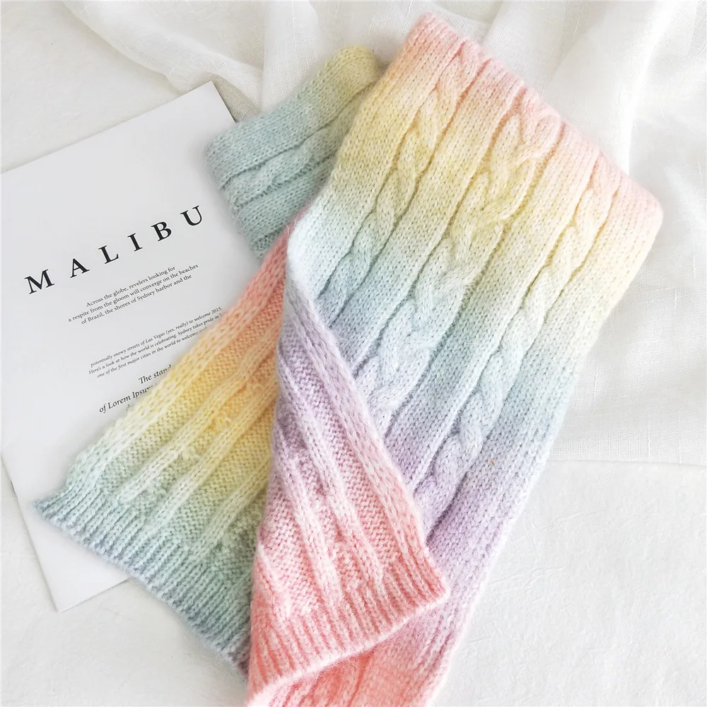 

2022 New Tie-Dye Knitted Scarf Women Winter Fashion Student's Double-Sided Compact Warm Scarf Neckerchief Winter