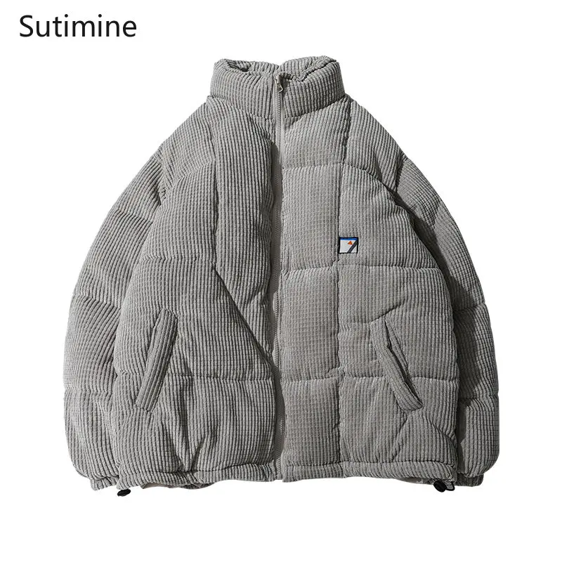 Winter Clothes Women Office Lady Pockets Corduroy Down Cotton Jacket for Women Preppy Style Short and Loose Zipper Winter Coat