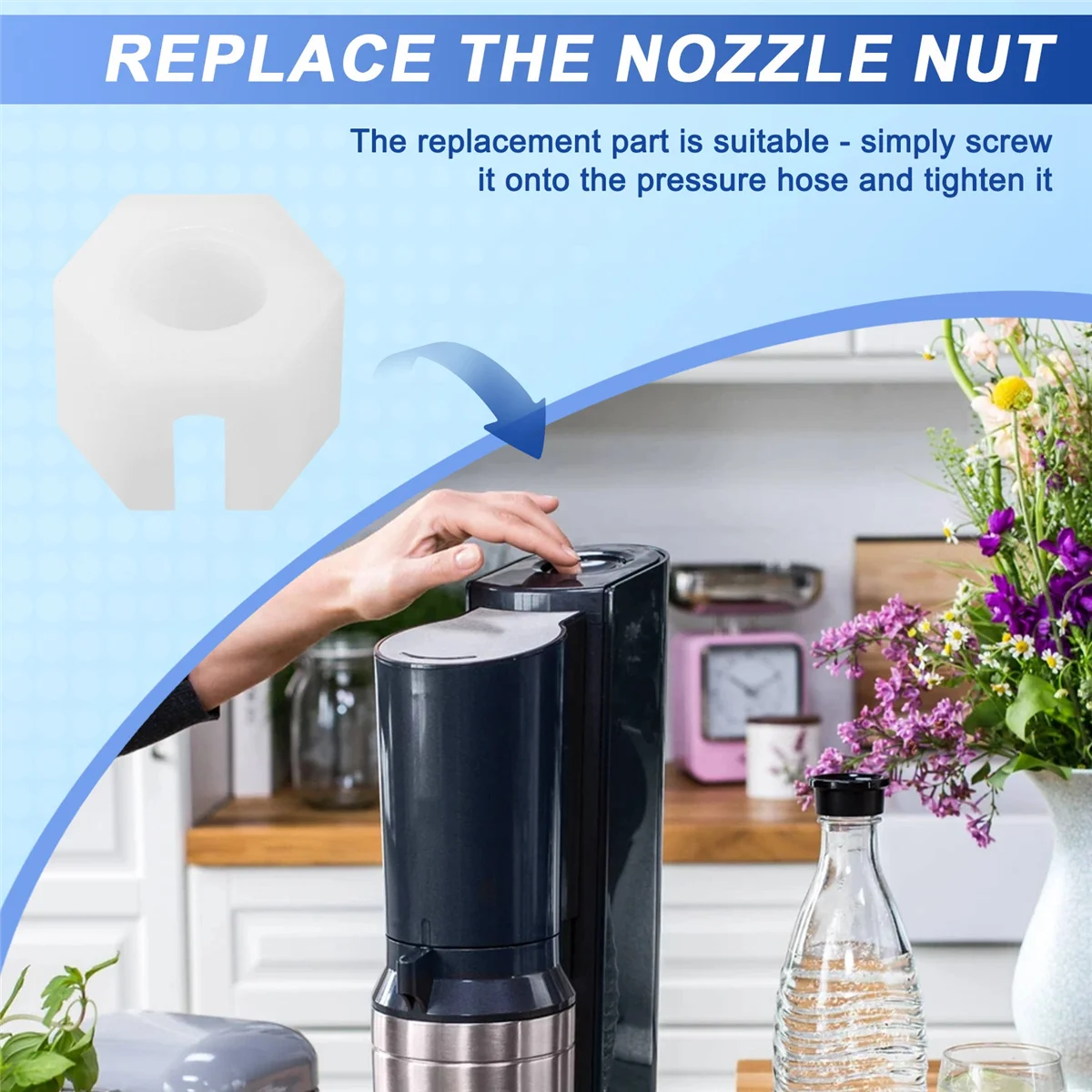 Фото A87Z SodaStream Crystal 1.0 2.0 Набор сменных гаек для сопла из двух шт., быстроразъемный разъем CO2, безопасное газовое уплотнение №4