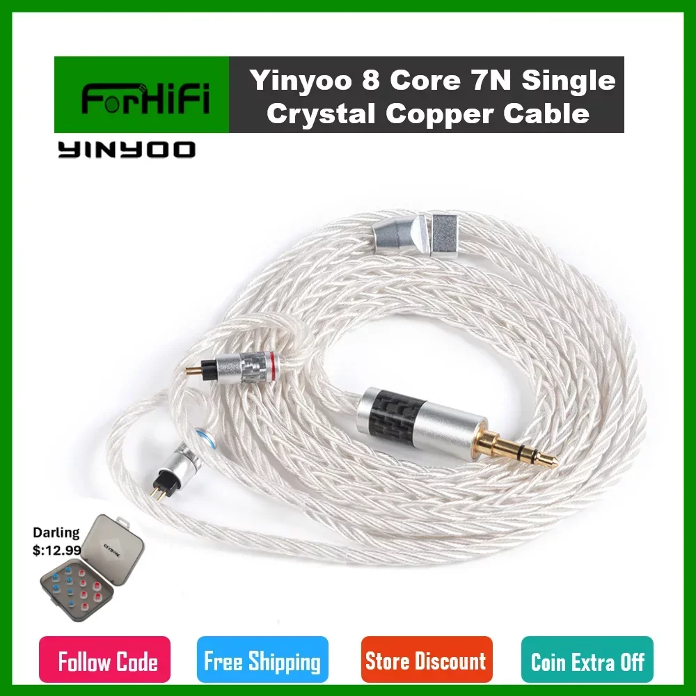 

Yinyoo 8 Core 7N Single Crystal Copper Upgraded Cable 2.5/3.5/4.4MM with 2PIN/MMCX Connector CCA CKX BLON BL-01 BL-03 KZ EDX ASX