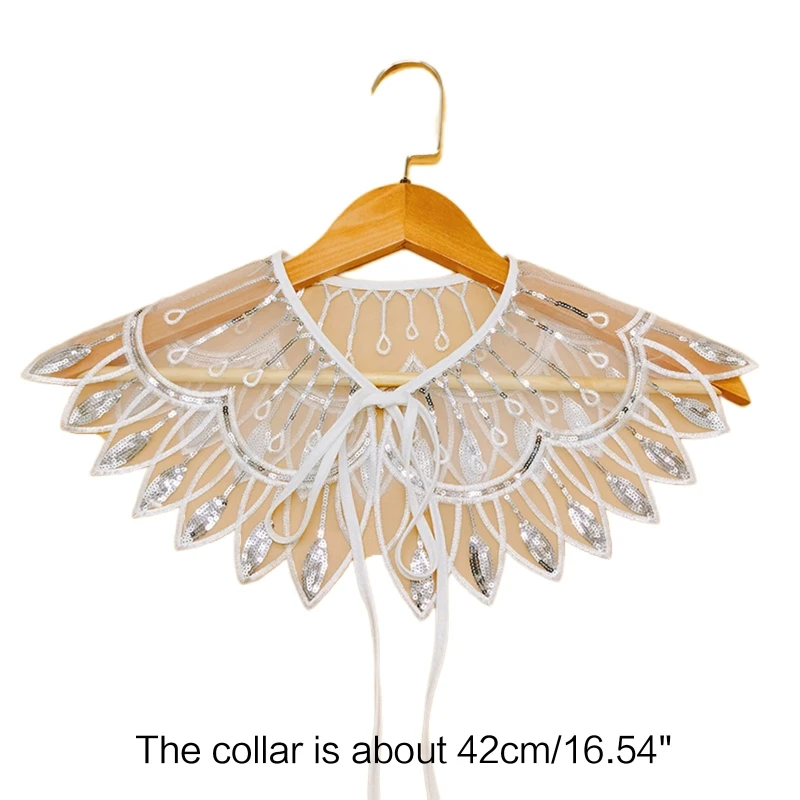 Женский элегантный сетчатый шарф с павлиньими перьями и съемным воротником шаль