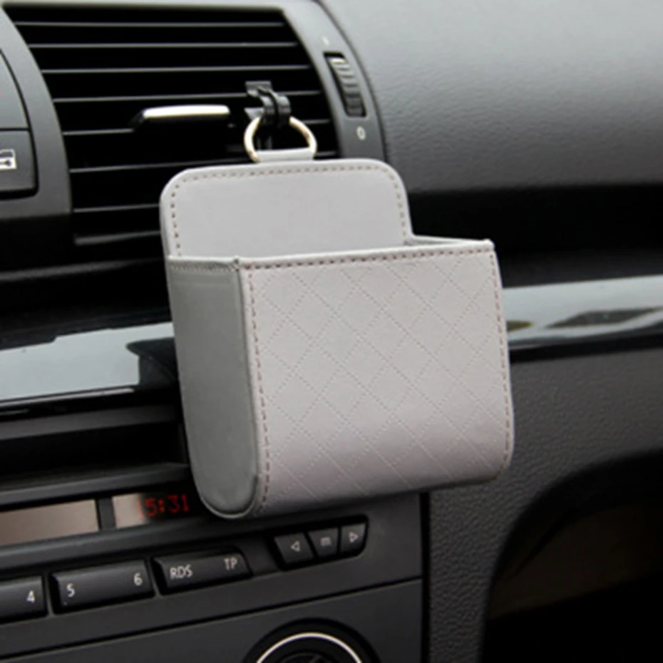 

PU Leather Car Outlet Air Vent Trash Box Auto Mobile Phone Holder Bag Pouch Organizer Hanging Box Car Interior Accessories