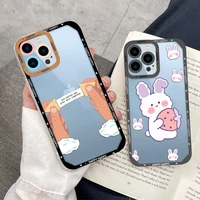 cute cartoon animal rabbit phone case for iphone 13 pro max 12 11 x xs xr 7 8 plus se 2020 transparent soft tpu shockproof cover
