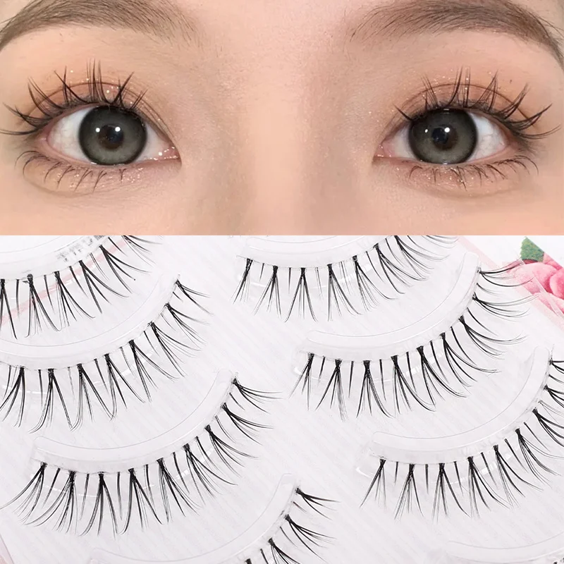 

5 Pairs False Eyelash 3D Curling Fluffy Soft Natural Wispy Cross Long Eyelashes Faux Fiber Eyelash Extension Party Eye Makeup