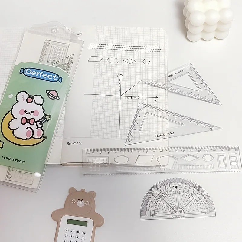 

LOLEDE Plastic Ruler Stationery Set Multifunctional Combination Ruler Triangle Protractor Drawing Papeleria Divertidatool