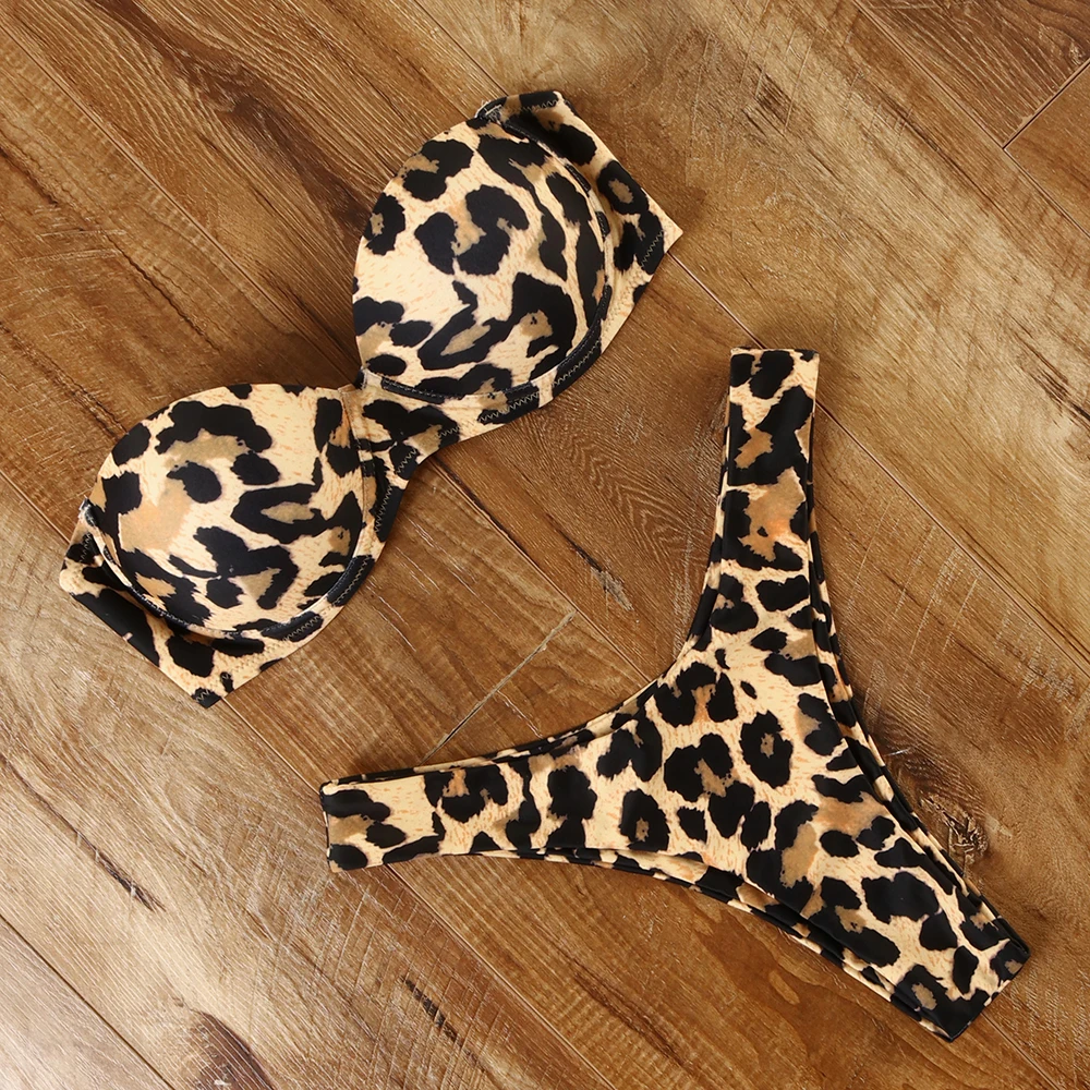 

2022 New solid leopard print breast wrap sexy bikini