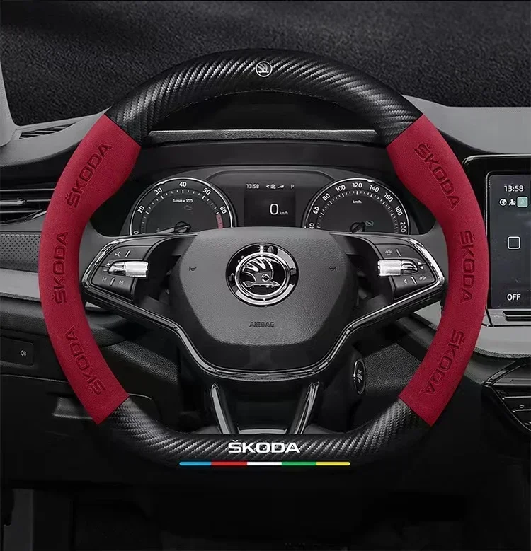 Фото Для Skoda VRS Octavia a5 Kodiaq Karoq Kamiq Scala Superb Yeti Fabia ENYAQ Citigo автомобильный противоскользящий чехол на руль из углеродного волокна №3