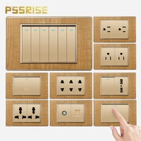 pssrise m20 us br mx au wall switch usb power socket grounded outlet gold wood grain panel tv tel doorbell light switch 11874mm