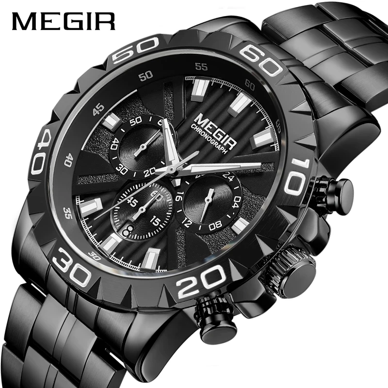 

Herren Uhren MEGIR Top Marke Luxus Voller Stahl Wasserdichte Uhr Männer Chronograph Quarz Sport Military Armbanduhren Männlich U