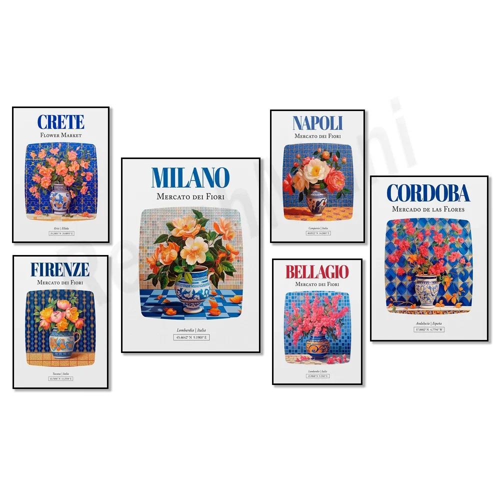 Неаполь Италия Балеарские острова Испания Zakynthos Салоники Mercato dei Fiori Плакат Maiolica с