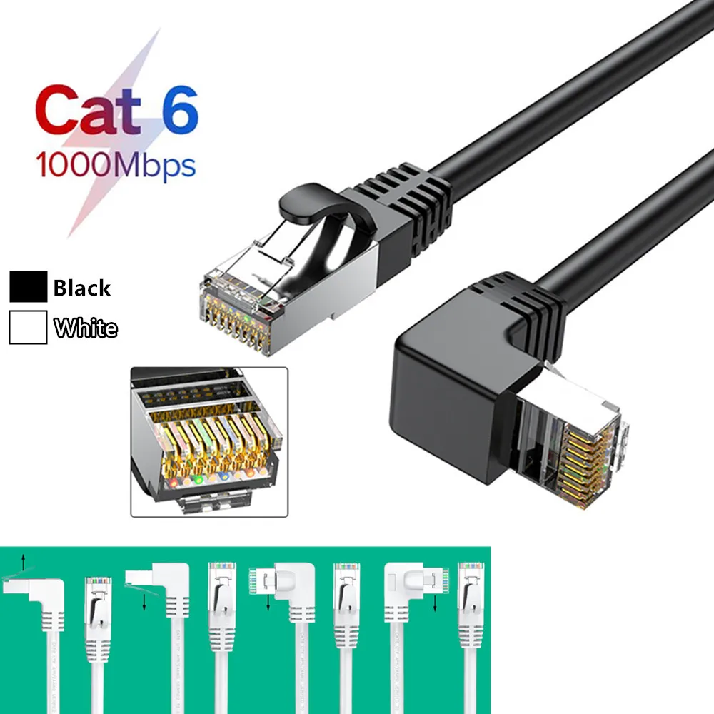 

B918 CAT6 Ronde Ethernet Kat 6 Lan Kabel Rj 45 Netwerk Patch Cord Haakse 90 Graden Voor Laptop Router RJ45 internet Kabel Wit