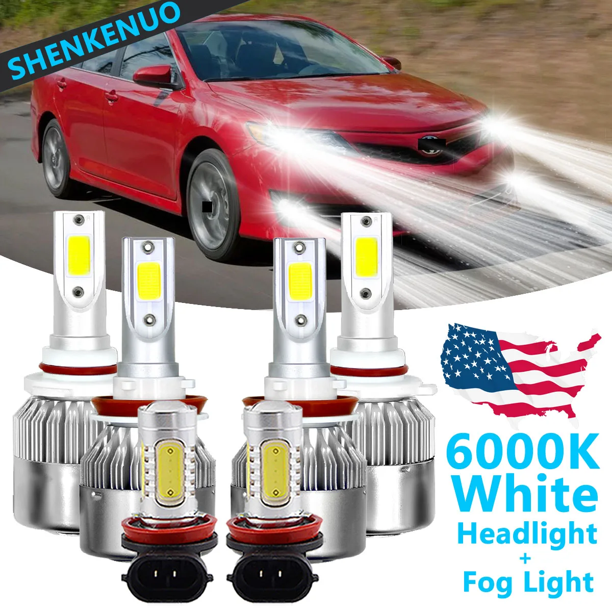 

6pcs Car Accessories for Toyota Camry 2007-2014 LED Headlight Fog Light Bulbs Kit Car Led Light