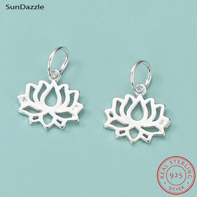 

2pcs Genuine Real Pure Solid 925 Sterling Silver Pendant Lotus Flower Suspension DIY Jewelry Making Findings Charms