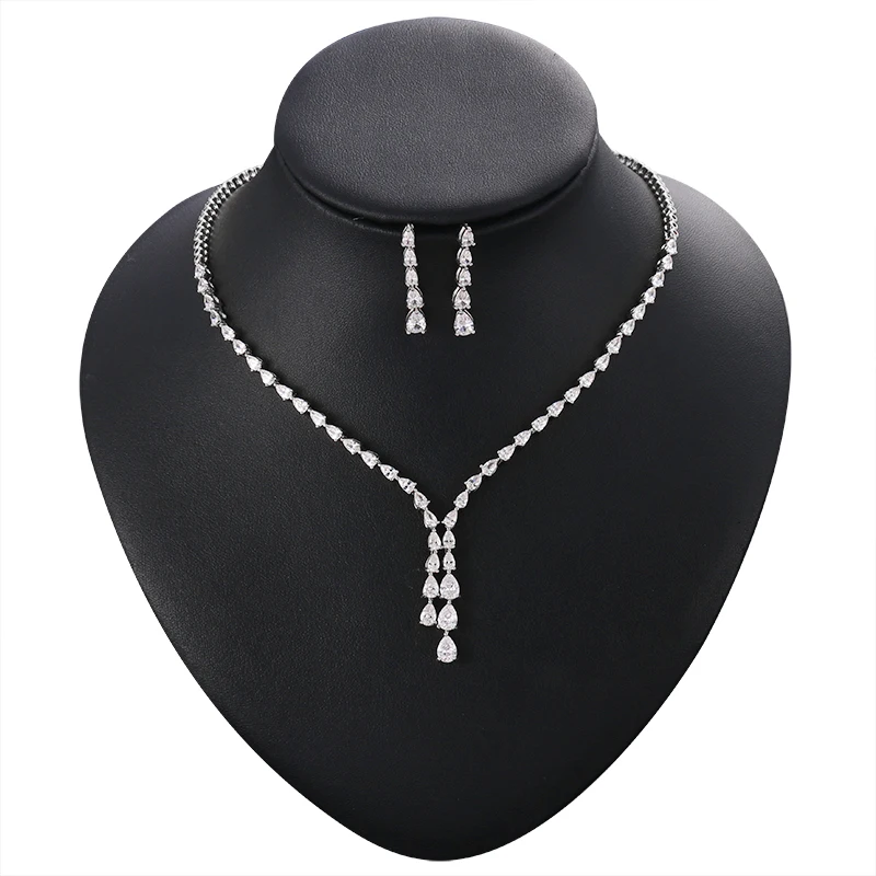 

WEIMANJINGDIAN Brand New Arrival High Quality Teardrop Cubic Zirconia CZ Necklace and Earring Elegant Wedding Bridal Jewelry Set