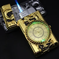 luxury gold watch style lighter jet torch turbo gas lighter windproof cigarette lighter led inflated gasoline lighter men gifts