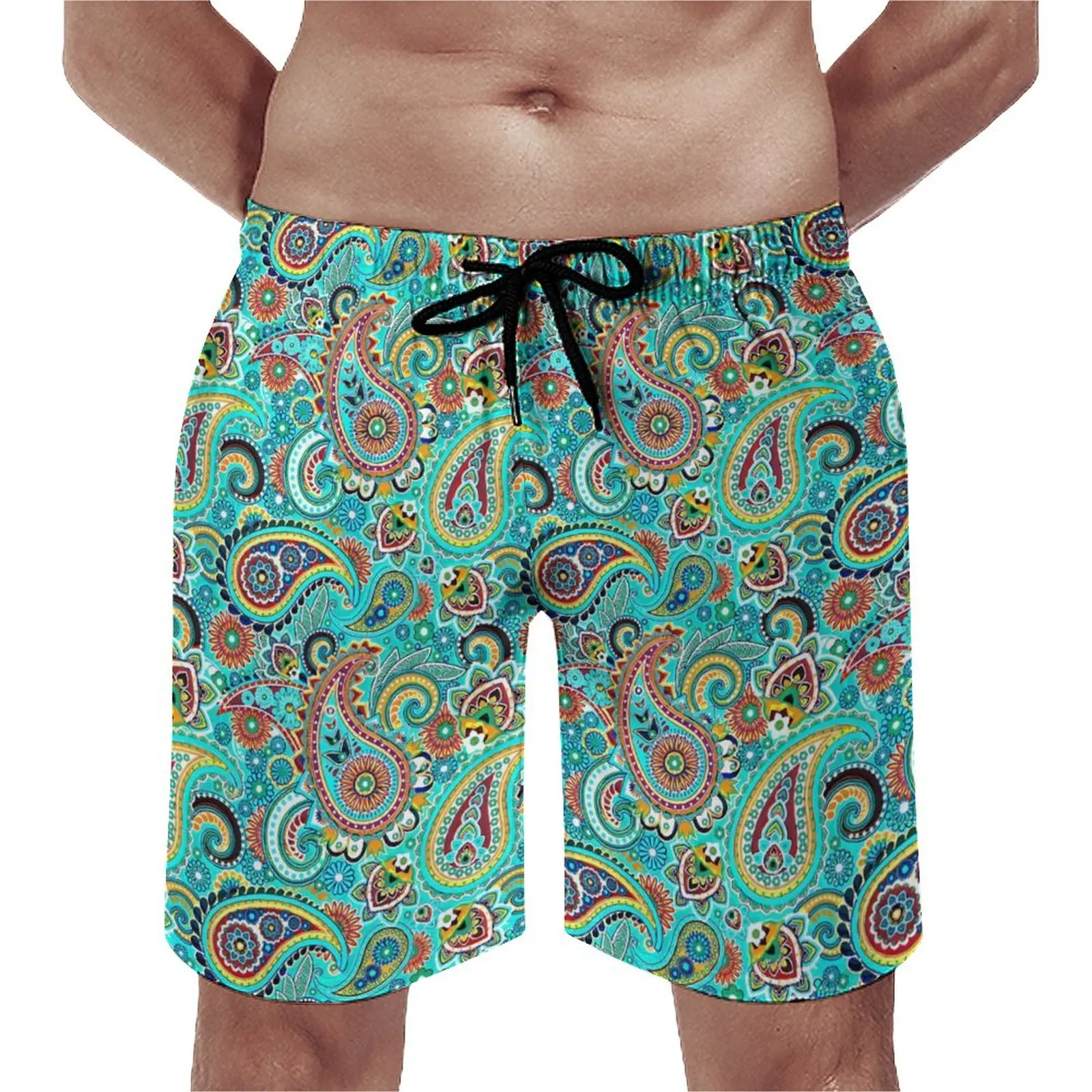 

Colorful Paisley Board Shorts Summer Vintage Print Vintage Beach Short Pants Males Sportswear Quick Dry Pattern Beach Trunks