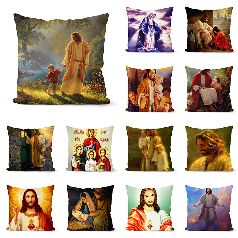 

Христианские наволочки для диванных подушек, винтажные наволочки для подушек с изображением Иисуса, для дома, дивана, стула, декоративные н...