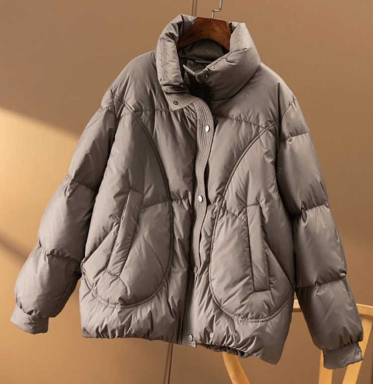 Thin 90%  White Goose Down  Casual  Winter Jacket Women  Casacos Femininos Inverno 2022  Zipper  Wide-waisted  Pockets