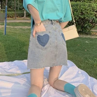 sweet blue love denim skirt summer women high waist a line mini skirt 2022 new chic y2k clothes korean fashion skirts for women