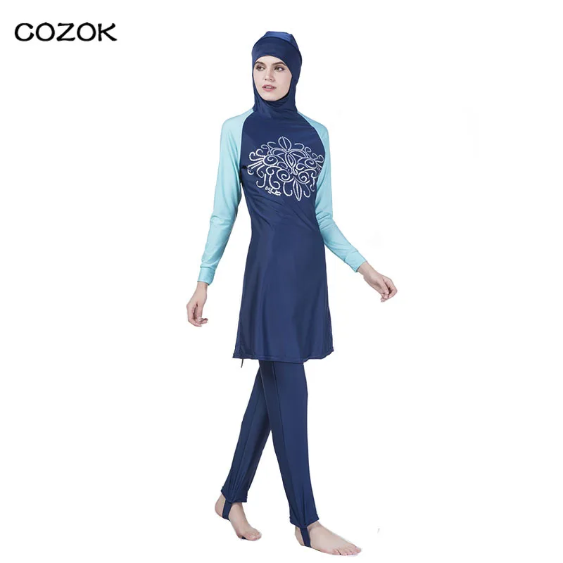 

Fashion print Musulman Women's Modest Islamic Swimsuits connection Hijab Full Cover swimsuit women Muslim Swimwear Black 4XL
