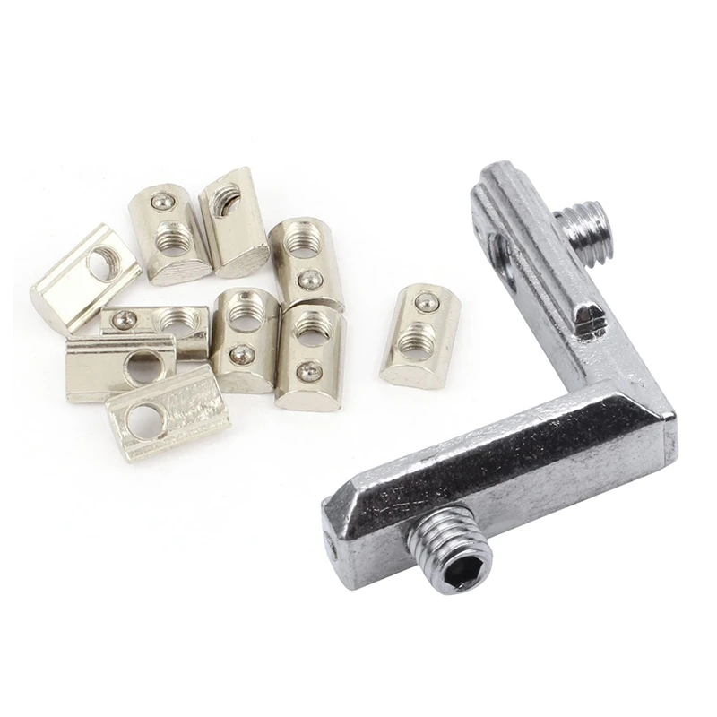 

10X 20 Series M5 Slide-In Ball Spring T Slot Nut With T-Slots L-Shaped Internal Corner Connector Bracket