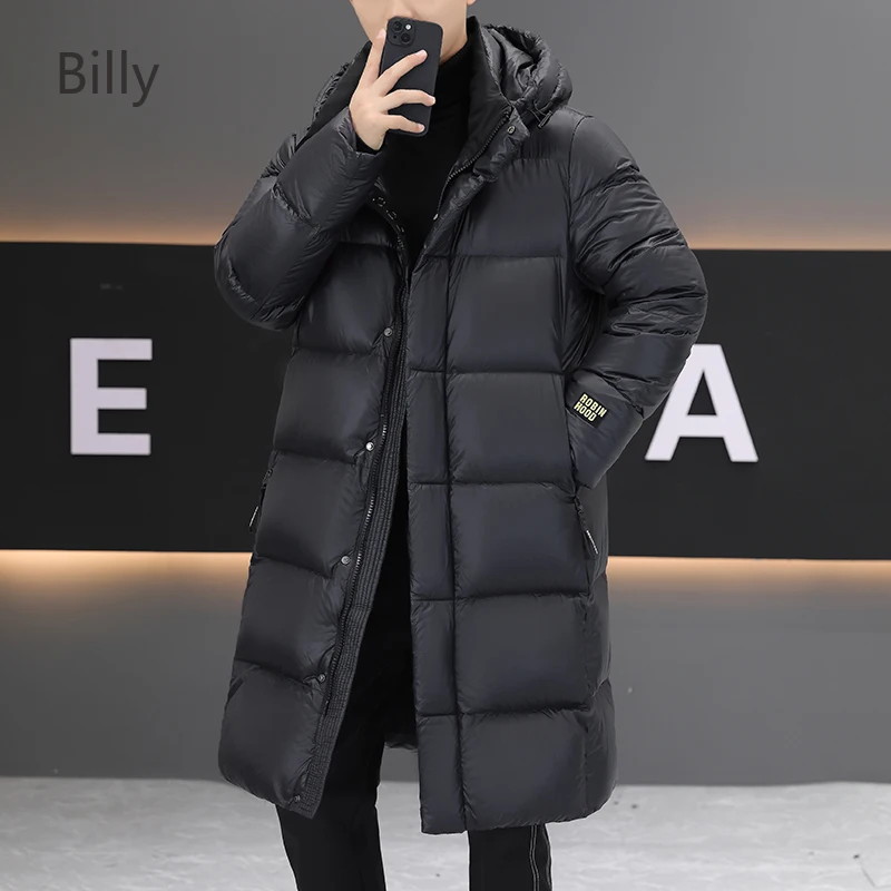 Длинный пуховик для мужчин дизайнерская зимняя куртка с подкладкой черный и