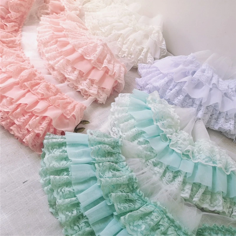 

Lolita 11CM Luxury Three Layers 3D Pleated Chiffon Lace Ruffle Trim Ribbon for Curtains Skirts Clothing Splicing Sewing Fringe