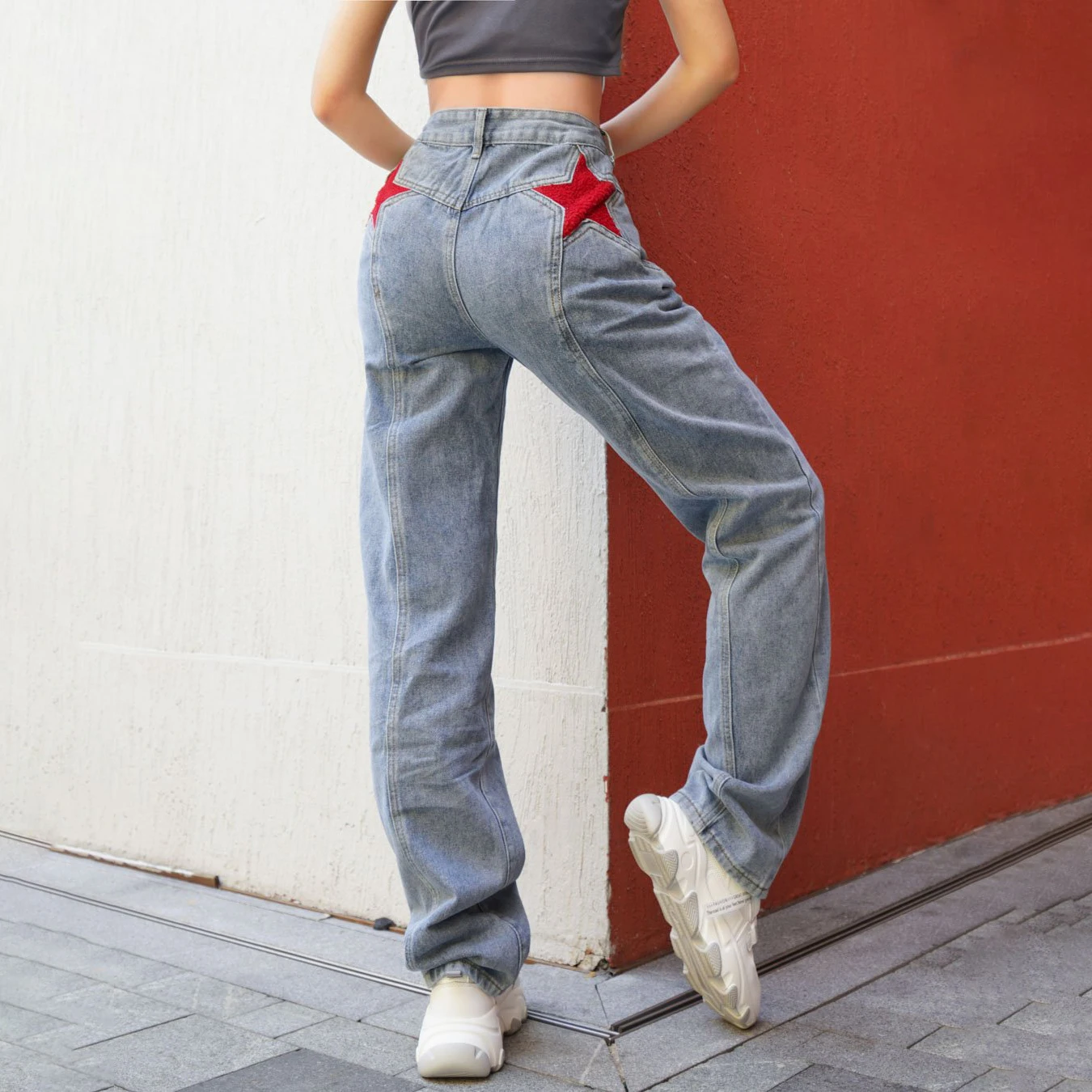 

2022 Star Print Vintage Women's Jeans Y2K High Street Denim Trousers Streetwear Boyfriends Baggy Jeans Hippie Mom Cargo Pants