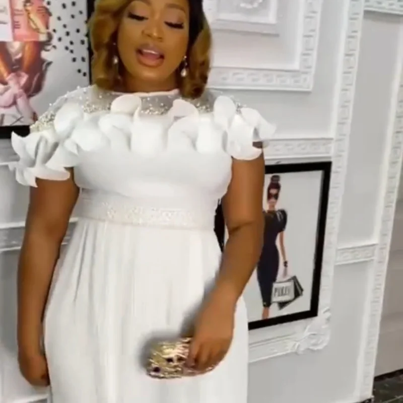 

Шифоновые платья с бисером и оборками для женщин, классическое Плиссированное Платье, африканская мода, летние белые и желтые наряды на ден...