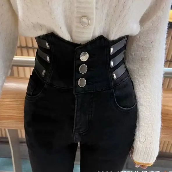 

2023 New Velvet Thicken Skinny Jeans Woman Winter High Waist Fashion Pencil Jeans Femme Long Denim Pants Trousers Ladies P52