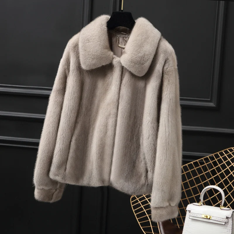 

2023 Mink short women's clothing outerwear jacket coats winter new small square collar fur