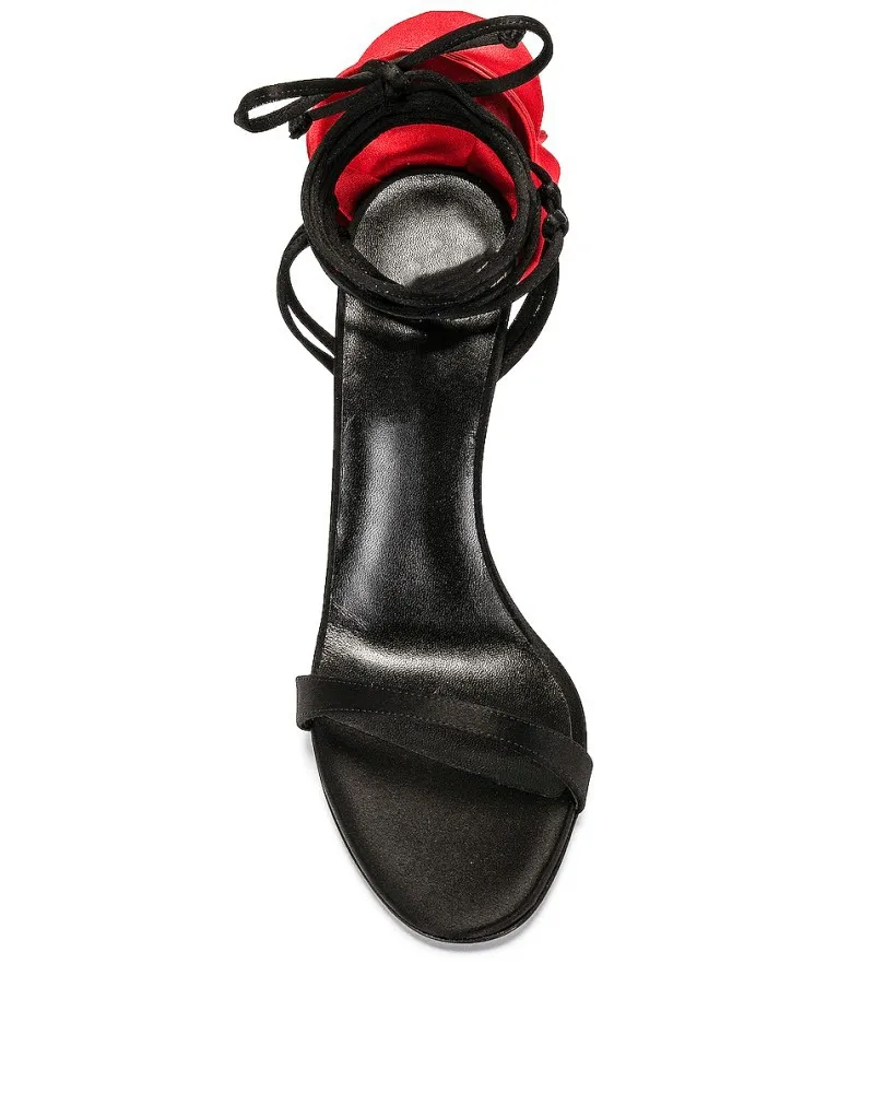 Back Rose Embellished Lace-up Ankle Strap Sandals Women Round Peep Toe Thin High Heels Dress Party Shoes Lady Slingback Shoes