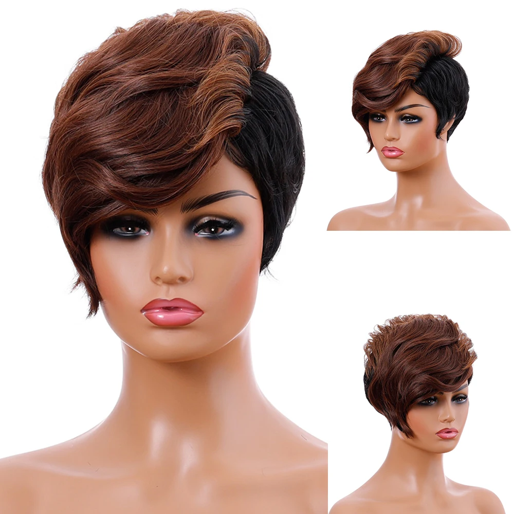 

Your Style Synthetic Short Pixie Cut Wig Bangs Curly Afro Wig Short Haircuts Everyday Wigs For African American Black Women