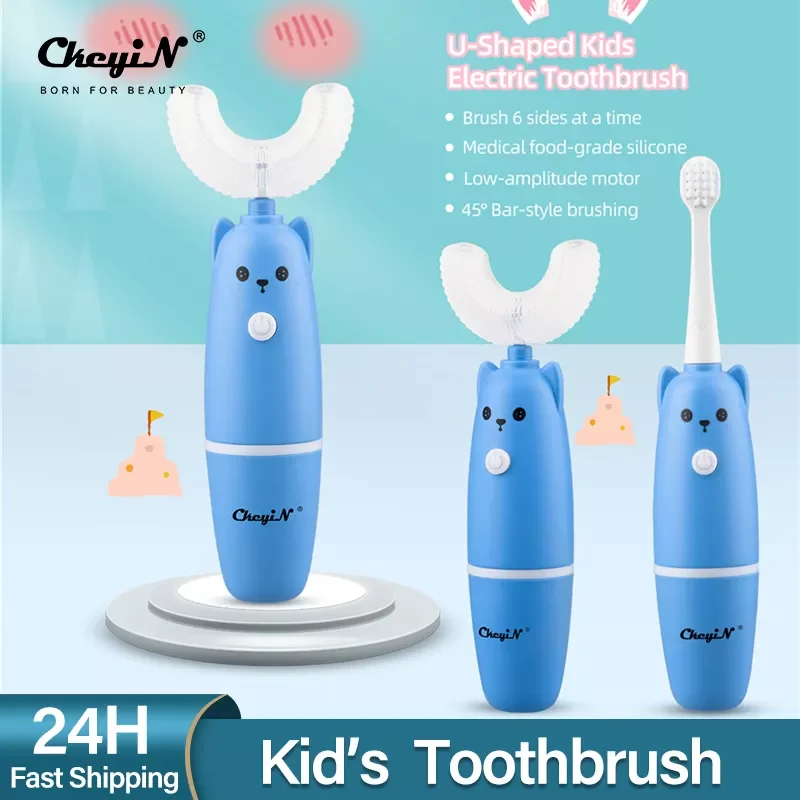 

CkeyiN 2 в 1 Умная силиконовая автоматическая электрическая зубная щетка на 360 градусов, Детская Водонепроницаемая зубная щетка, детская зубная...