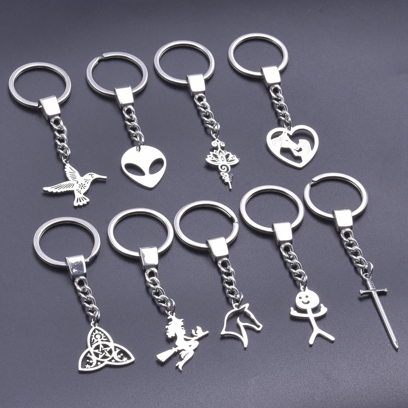 

Sleutelhangers Witch Alien Lotus Flower Keychain For Car Keys Women/Men Jewelry Stainless Steel Key Chains Keyring Bag Charms